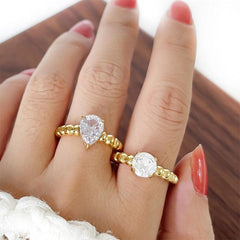 Wholesale Simple Style Round Water Droplets Stainless Steel Plating Inlay Zircon 18K Gold Plated Rings - coojewelry