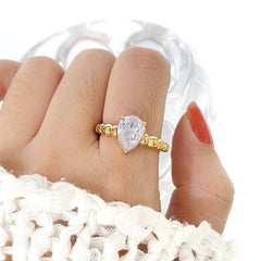 Wholesale Simple Style Round Water Droplets Stainless Steel Plating Inlay Zircon 18K Gold Plated Rings - coojewelry