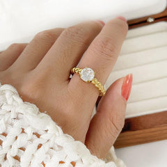 Wholesale Simple Style Round Water Droplets Stainless Steel Plating Inlay Zircon 18K Gold Plated Rings - coojewelry