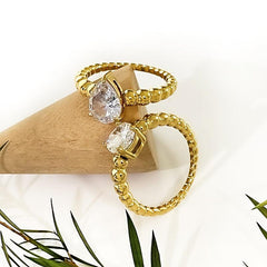Wholesale Simple Style Round Water Droplets Stainless Steel Plating Inlay Zircon 18K Gold Plated Rings - coojewelry