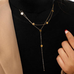 Wholesale Simple Style Shiny Pentagram Stainless Steel Polishing Plating 18K Gold Plated Pendant Necklace - coojewelry