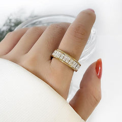 Wholesale Simple Style Shiny Rectangle Rings Stainless Steel Plating Inlay Rhinestones 18k Gold Plated - coojewelry