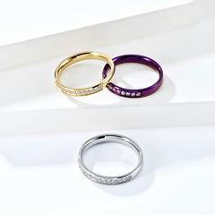 Wholesale Simple Style Solid Color 304 Stainless Steel 18K Gold Plated Rhinestones Rings In Bulk - coojewelry