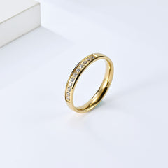 Wholesale Simple Style Solid Color 304 Stainless Steel 18K Gold Plated Rhinestones Rings In Bulk - coojewelry