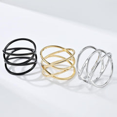 Wholesale Simple Style Solid Color Lines 304 Stainless Steel 18K Gold Plated Rings In Bulk - coojewelry