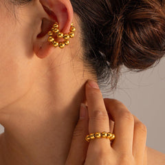 Wholesale Simple Style Solid Color Plating 304 Stainless Steel 18K Gold Plated Ear Cuffs Pair - coojewelry