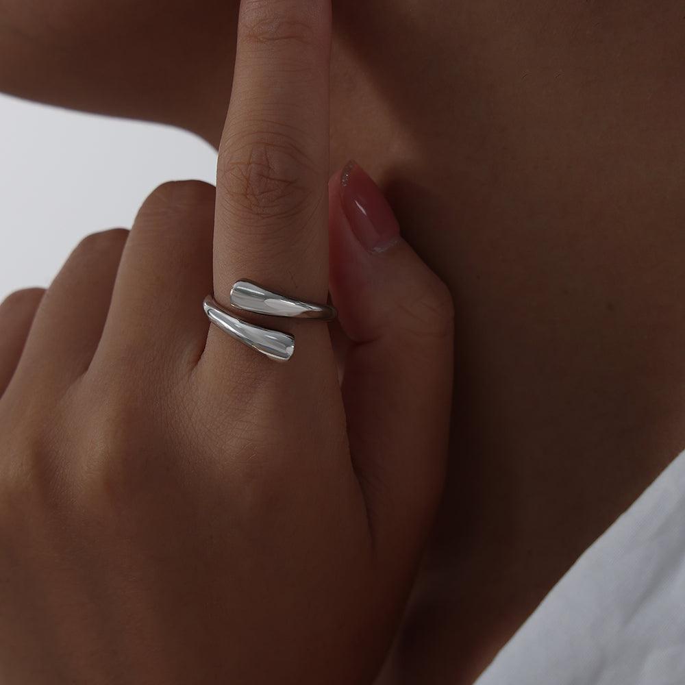 Wholesale Simple Style Solid Color Titanium Steel Plating 18K Gold Plated Open Rings - coojewelry
