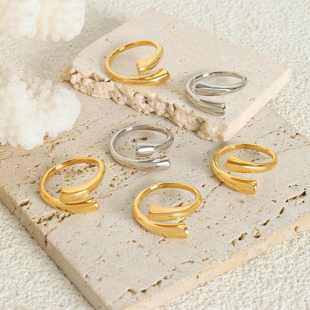 Wholesale Simple Style Solid Color Titanium Steel Plating 18K Gold Plated Open Rings - coojewelry