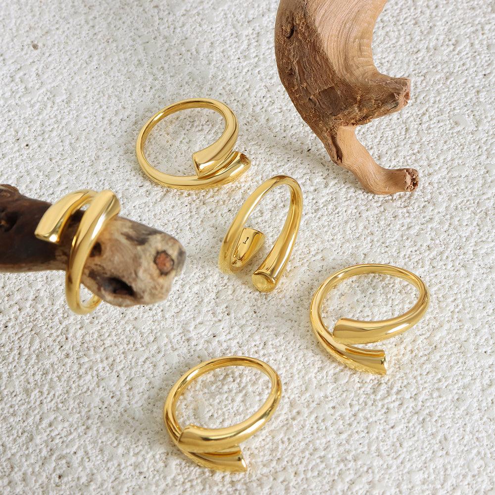 Wholesale Simple Style Solid Color Titanium Steel Plating 18K Gold Plated Open Rings - coojewelry