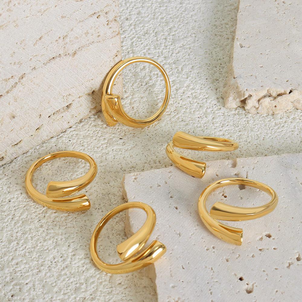 Wholesale Simple Style Solid Color Titanium Steel Plating 18K Gold Plated Open Rings - coojewelry