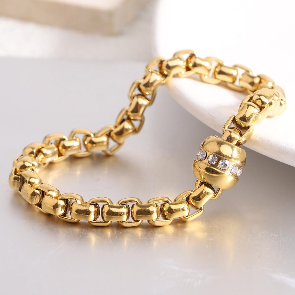 Wholesale Simple Style Solid Color Titanium Steel Plating Zircon Inlay 18K Gold Plated Women's Bracelets - coojewelry