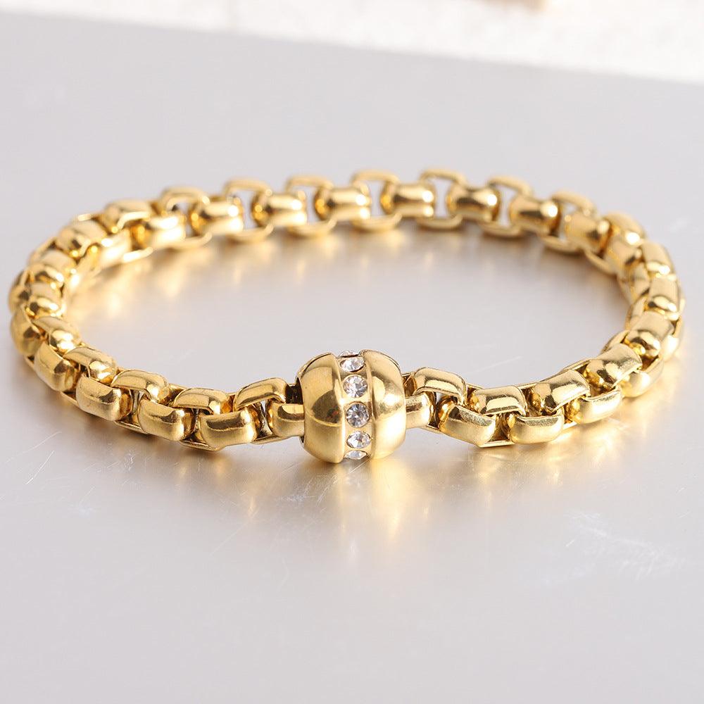 Wholesale Simple Style Solid Color Titanium Steel Plating Zircon Inlay 18K Gold Plated Women's Bracelets - coojewelry