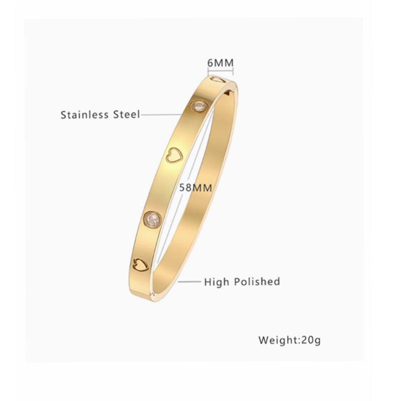 Wholesale Simple Style Titanium Steel Gold-Plated Bangle with Zircon Inlay - coojewelry