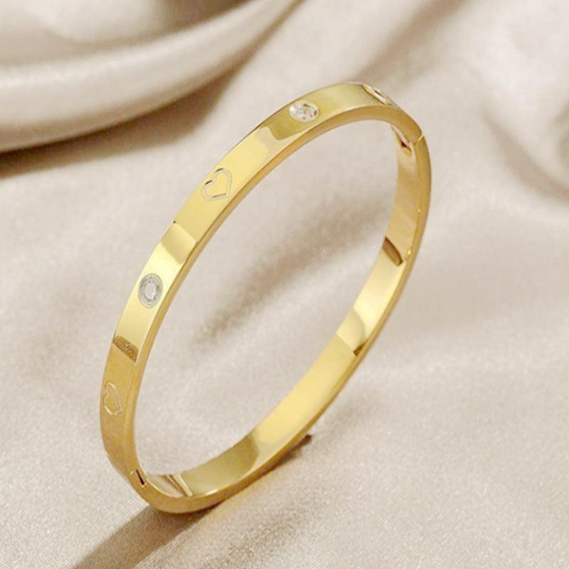 Wholesale Simple Style Titanium Steel Gold-Plated Bangle with Zircon Inlay - coojewelry