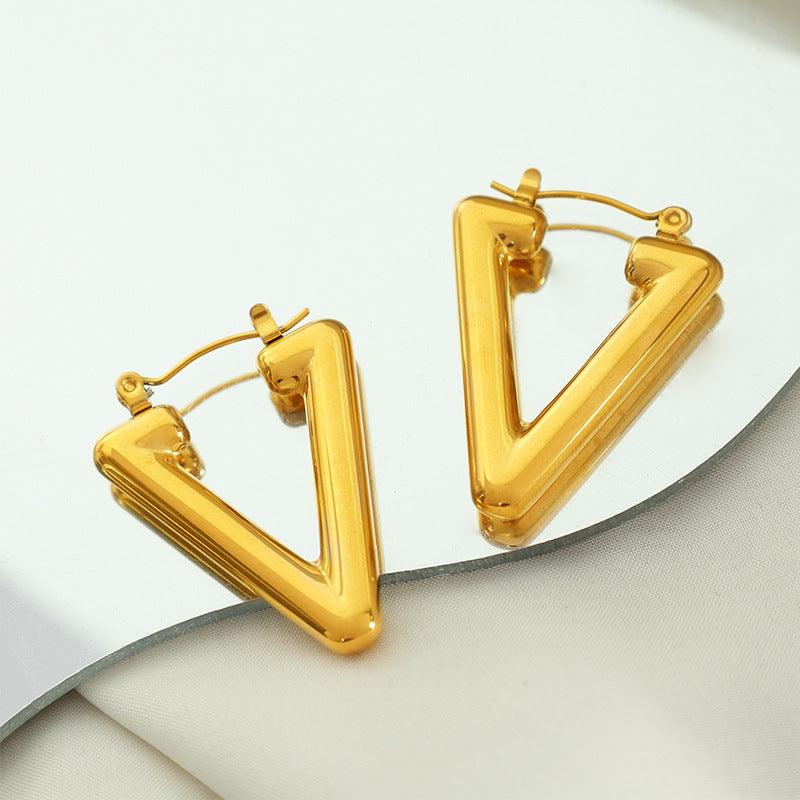 Wholesale Simple Style Triangle Plating Titanium Steel Earrings for Women - coojewelry