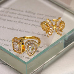 Wholesale Square Copper Open Rings | 18K Gold Plated with Zircon Inlays - coojewelry
