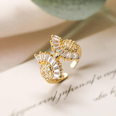 Wholesale Square Copper Open Rings | 18K Gold Plated with Zircon Inlays - coojewelry