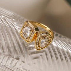 Wholesale Square Copper Open Rings | 18K Gold Plated with Zircon Inlays - coojewelry
