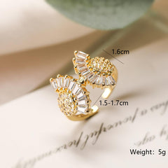 Wholesale Square Copper Open Rings | 18K Gold Plated with Zircon Inlays - coojewelry