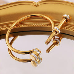 Wholesale Stainless Steel 18K Gold Plated Bangle Roman Inspired Solid Color Elegant Accessory - coojewelry