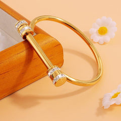 Wholesale Stainless Steel 18K Gold Plated Bangle Roman Inspired Solid Color Elegant Accessory - coojewelry
