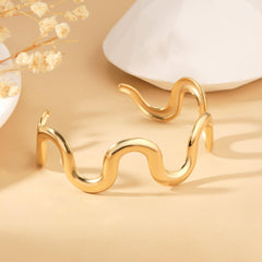 Wholesale Stainless Steel 18K Gold Plated Bangle Vintage Style Waves Solid Color Design - coojewelry