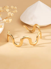 Wholesale Stainless Steel 18K Gold Plated Bangle Vintage Style Waves Solid Color Design - coojewelry