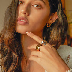 Wholesale Stainless Steel 18K Gold Plated IG Style Solid Color Rings - coojewelry