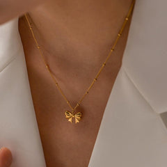 Wholesale Stainless Steel 18K Gold Plated Simple Style Classic Style Butterfly Plating Pendant Necklace - coojewelry