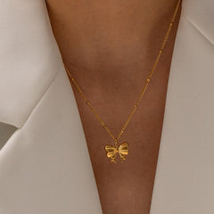 Wholesale Stainless Steel 18K Gold Plated Simple Style Classic Style Butterfly Plating Pendant Necklace - coojewelry