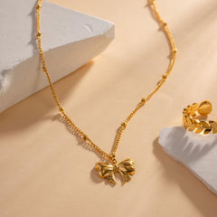 Wholesale Stainless Steel 18K Gold Plated Simple Style Classic Style Butterfly Plating Pendant Necklace - coojewelry