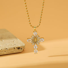 Wholesale Stainless Steel Copper Retro Classic Style Inlay Plating Cross Human Zircon Pendant Necklace - coojewelry