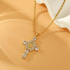 Wholesale Stainless Steel Copper Retro Classic Style Inlay Plating Cross Human Zircon Pendant Necklace - coojewelry