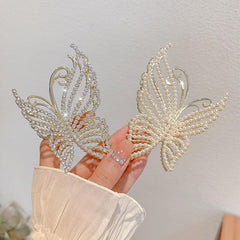 Wholesale Sweet Butterfly Alloy Pearl Plating Metal Artificial Pearls Rhinestones Hair Clip - coojewelry