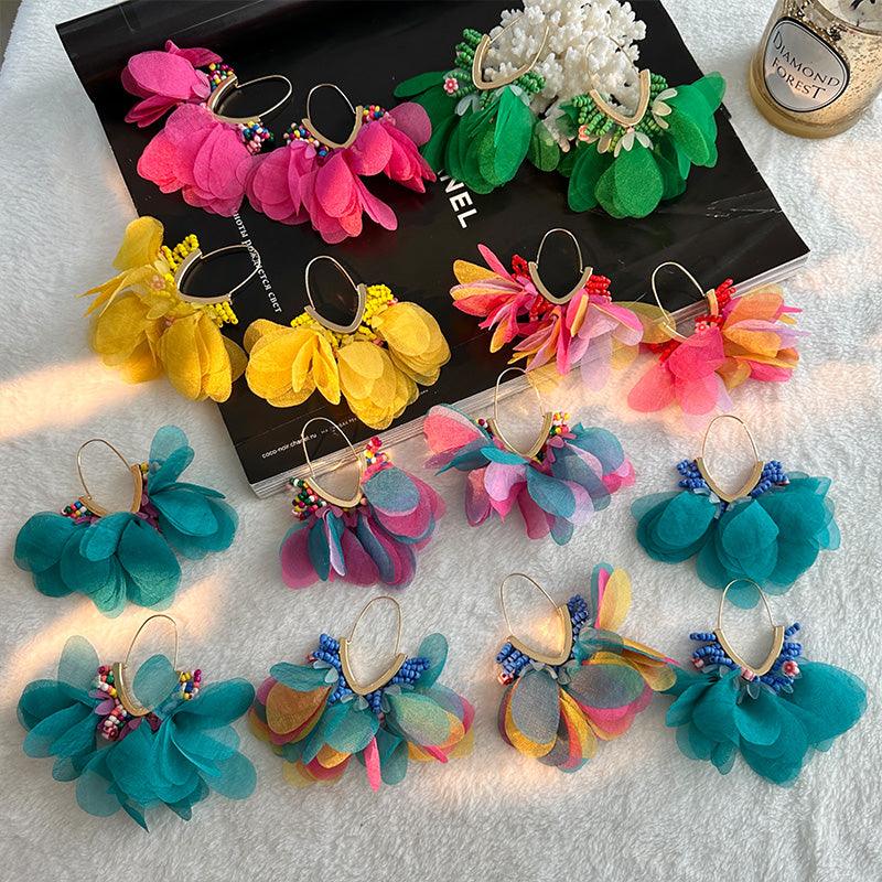 Wholesale Sweet Flower Alloy Cloth Glass Drop Earrings - coojewelry
