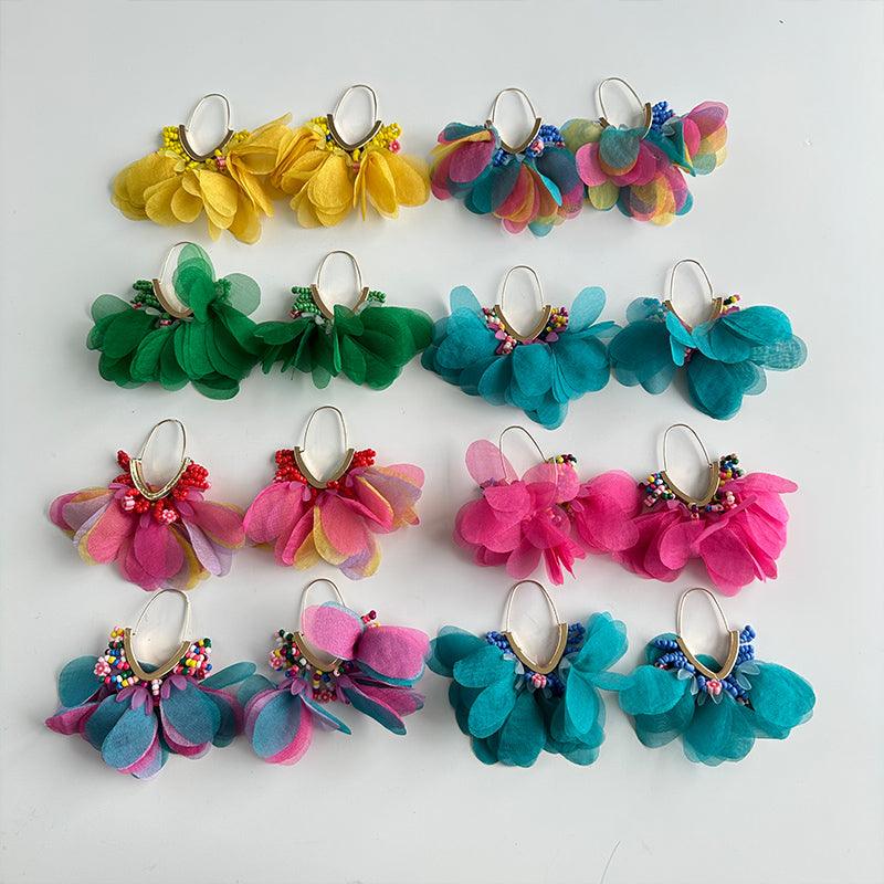 Wholesale Sweet Flower Alloy Cloth Glass Drop Earrings - coojewelry