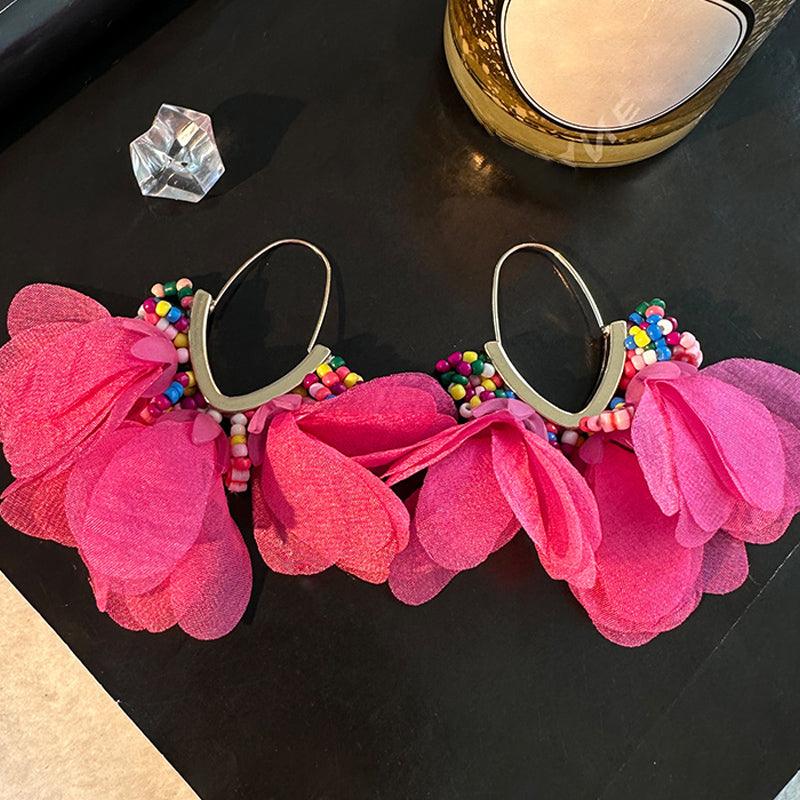 Wholesale Sweet Flower Alloy Cloth Glass Drop Earrings - coojewelry