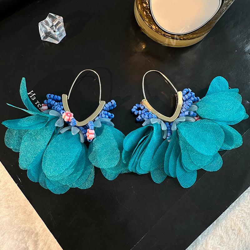 Wholesale Sweet Flower Alloy Cloth Glass Drop Earrings - coojewelry