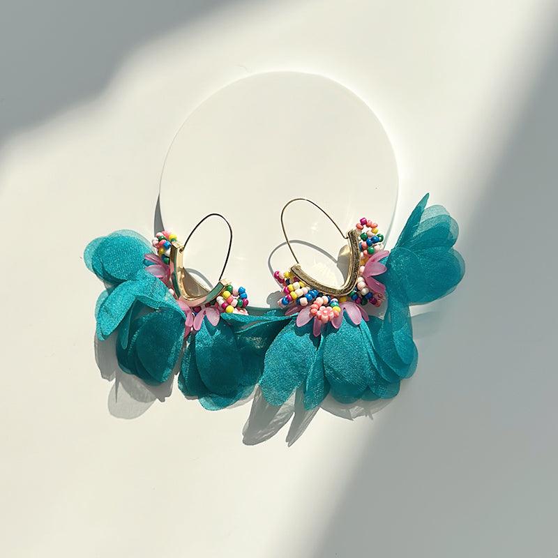 Wholesale Sweet Flower Alloy Cloth Glass Drop Earrings - coojewelry