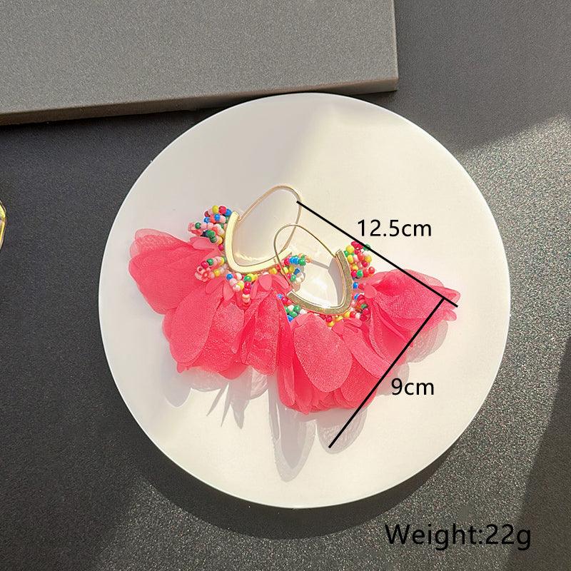Wholesale Sweet Flower Alloy Cloth Glass Drop Earrings - coojewelry