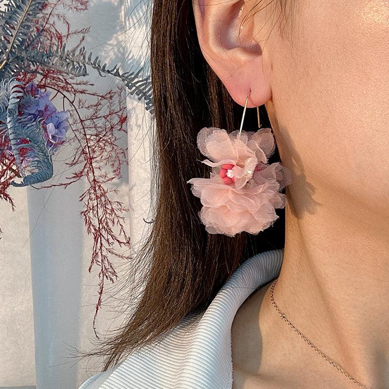 Wholesale Sweet Flower Alloy Cloth Resin Drop Earrings - coojewelry