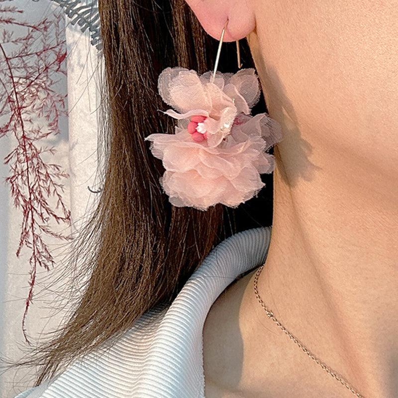 Wholesale Sweet Flower Alloy Cloth Resin Drop Earrings - coojewelry