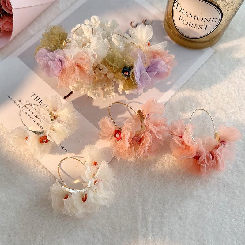 Wholesale Sweet Flower Alloy Cloth Resin Drop Earrings - coojewelry