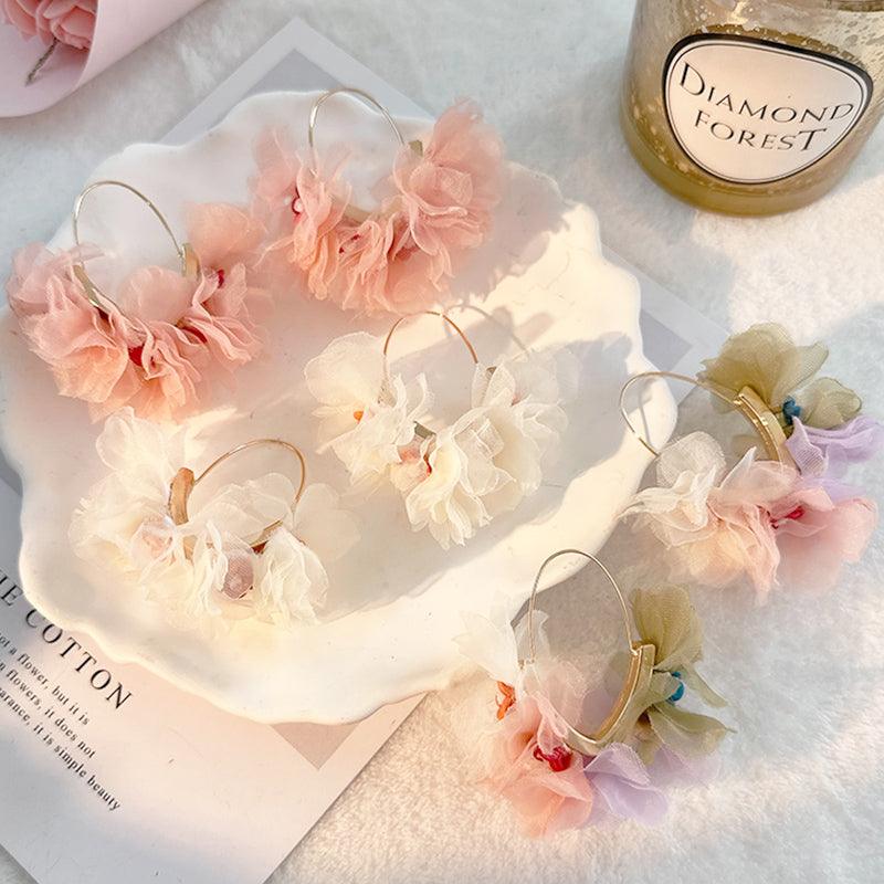 Wholesale Sweet Flower Alloy Cloth Resin Drop Earrings - coojewelry