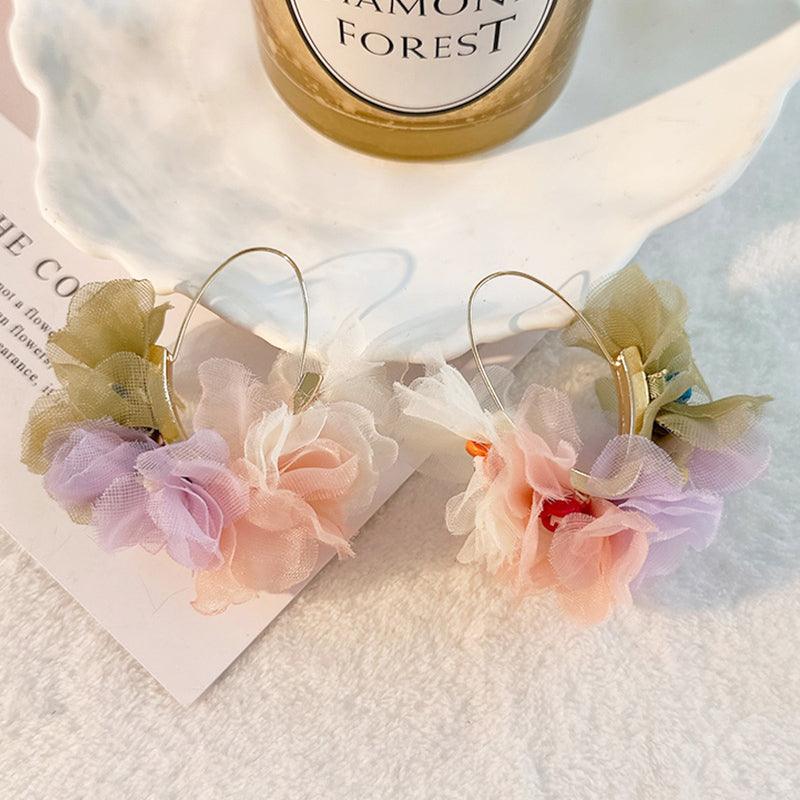 Wholesale Sweet Flower Alloy Cloth Resin Drop Earrings - coojewelry