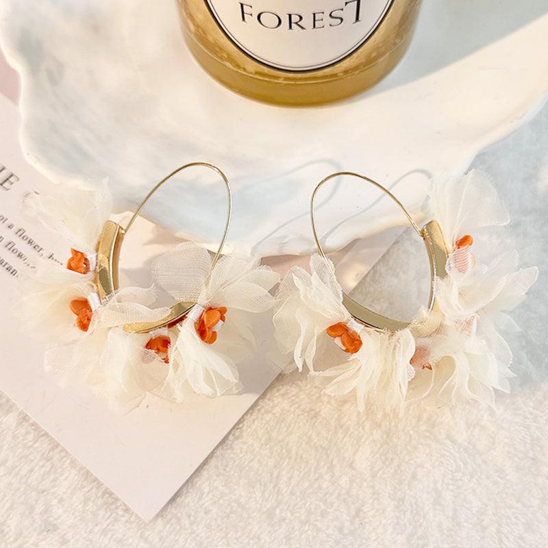 Wholesale Sweet Flower Alloy Cloth Resin Drop Earrings - coojewelry