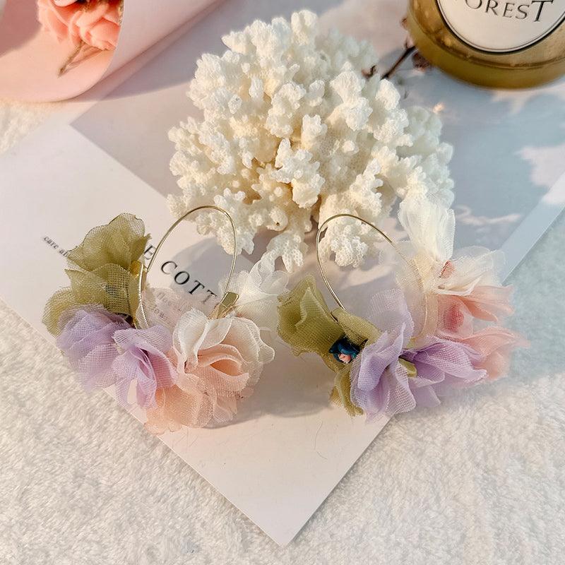 Wholesale Sweet Flower Alloy Cloth Resin Drop Earrings - coojewelry