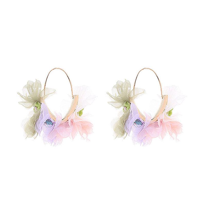 Wholesale Sweet Flower Alloy Cloth Resin Drop Earrings - coojewelry