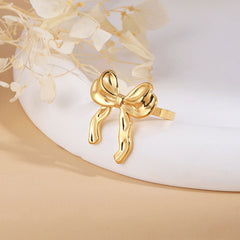 Wholesale Sweet Simple Style Bow Knot 304 Stainless Steel 18K Gold Plated Open Rings In Bulk - coojewelry