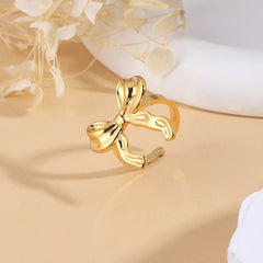 Wholesale Sweet Simple Style Bow Knot 304 Stainless Steel 18K Gold Plated Open Rings In Bulk - coojewelry